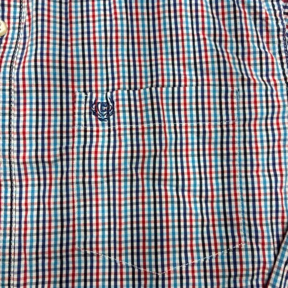 Chaps Mens Large Stretch Easy Care Button Down Shirt Red White Blue Tattersall - Picture 4 of 7